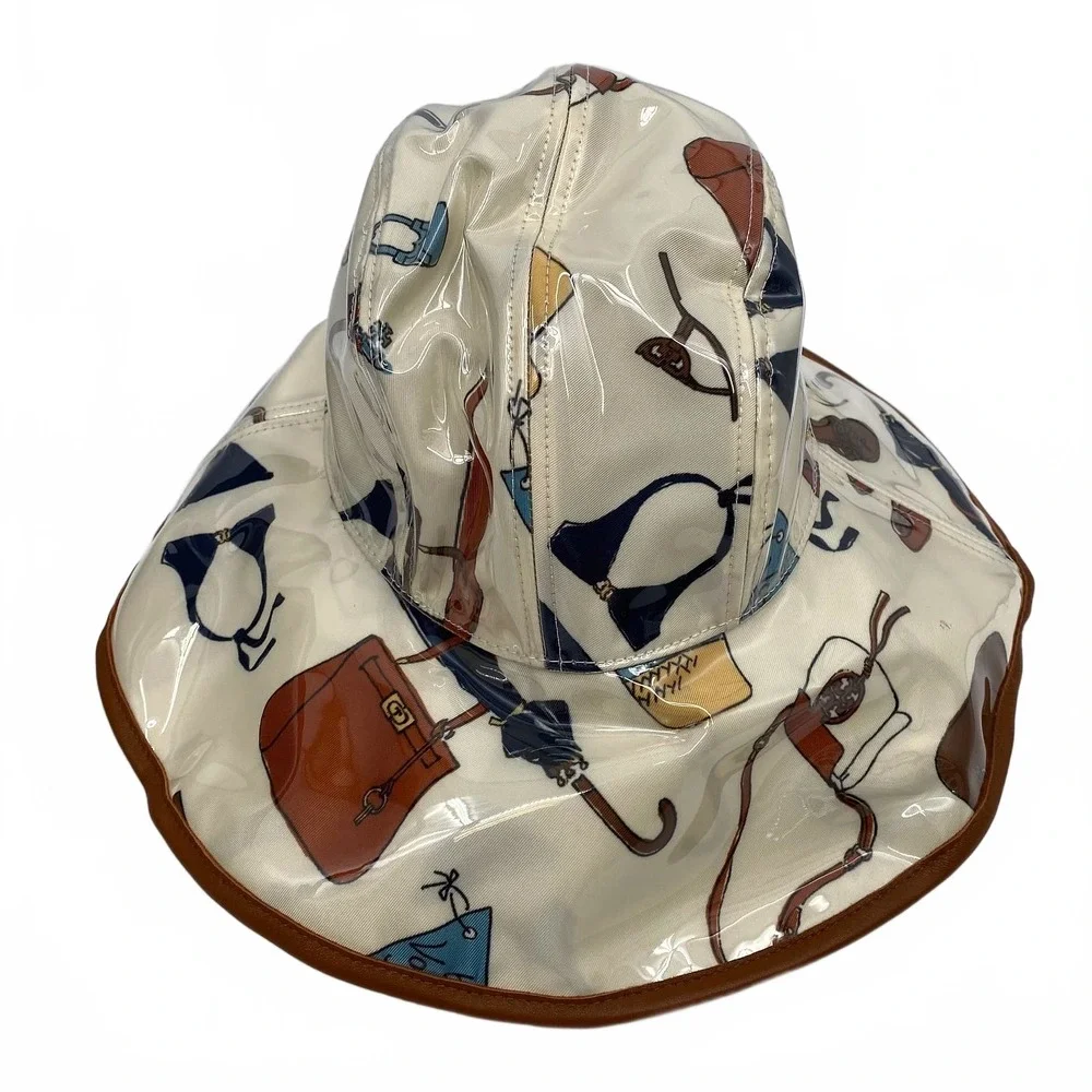 Tory Burch Cream Brown PVC Hat | One Size Regular